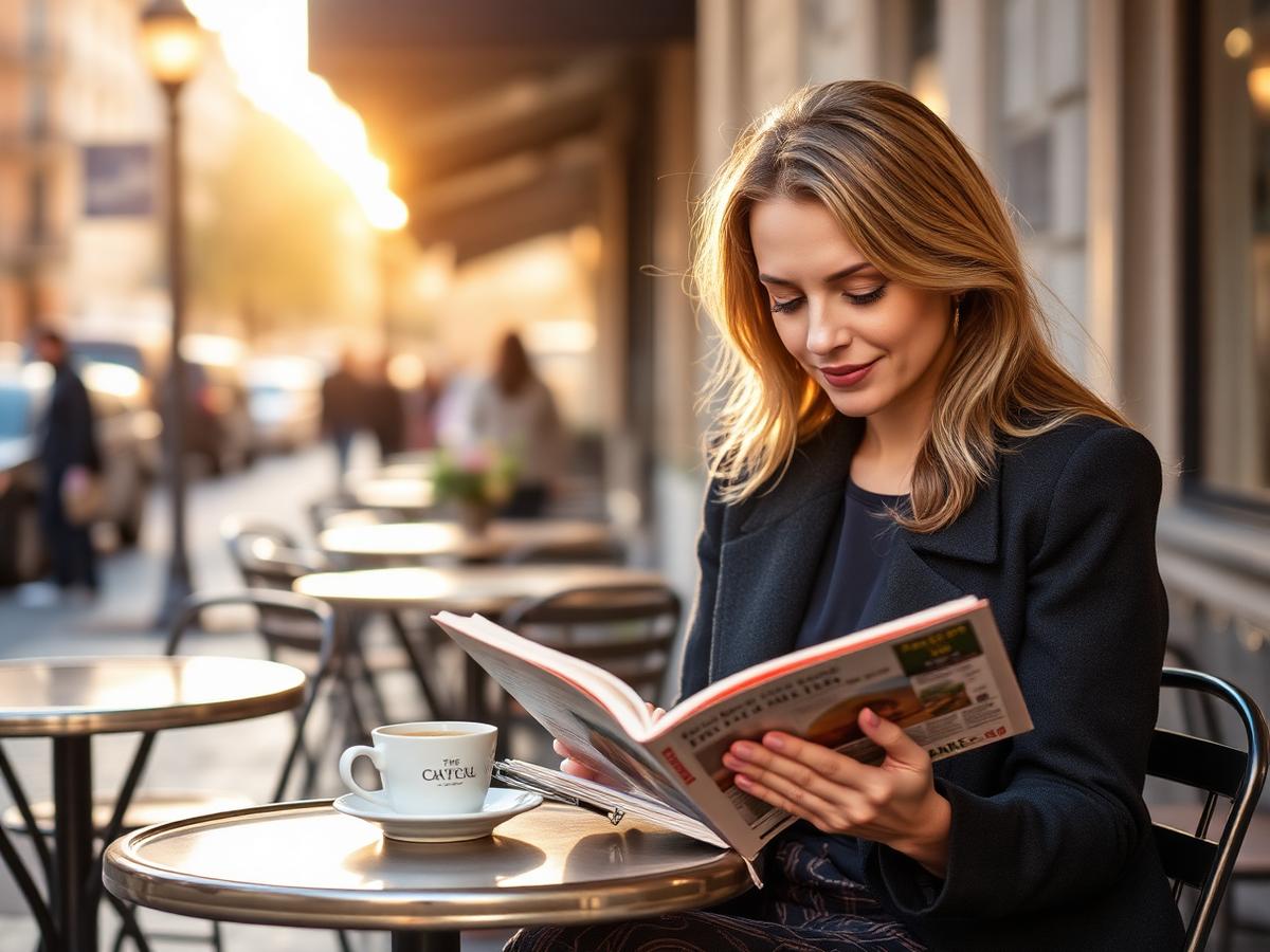 Persona leyendo en un café parisino